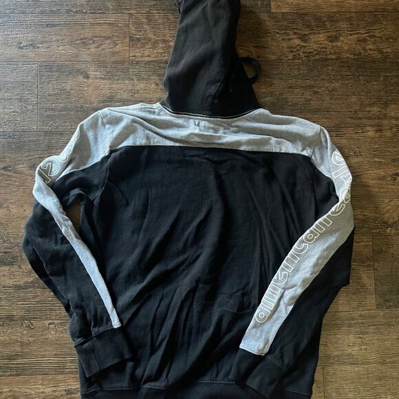 American Eagle Hoodie Pullover Black Gray AE USA Logo Spellout Sleeve - Picture 2 of 9